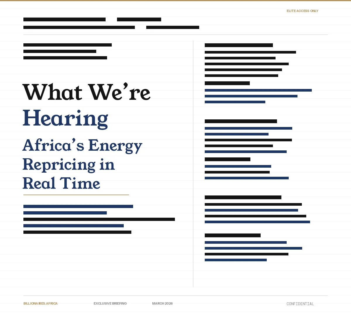 Exclusive Briefing: What We're Hearing — Africa's Energy Repricing in Real Time