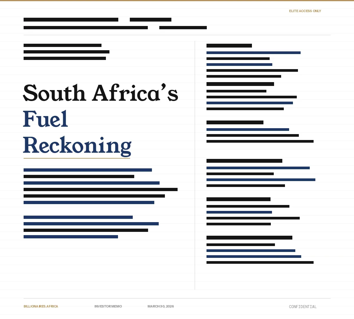 Investor Memo: South Africa’s Fuel Reckoning: Two Weeks of Reserves, a Record Price Shock, and No Quick Fix