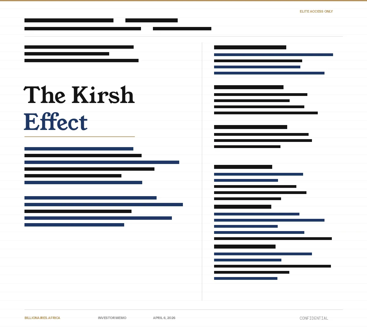 Investor Memo: The Kirsh Effect: What Africa’s Invisible Second-Richest Man Reveals About How Wealth Is Really Built on This Continent